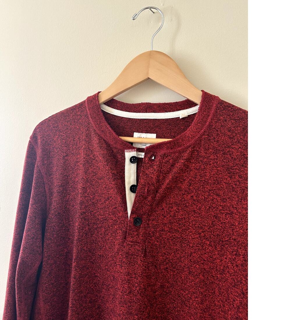 Red Rag & Bone Henley-collar Thermal Long-sleeve Shirt Cotton-blend Men's Medium